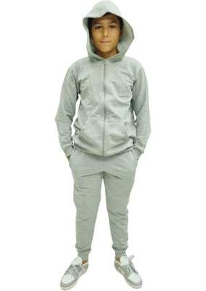 Çocuk Fermuarlı Kapüşonlu Diz Yapmaz Likralı Pamuklu Eşofman Takımı fiyatları