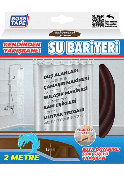 Duş, Kapı Eşiği, Mutfak Tezgahı Etrafı Su Kesici Bariyer Kahverengi - 2 Metre