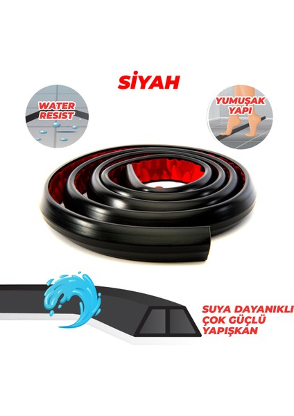 Duş, Kapı Eşiği, Mutfak Tezgahı Etrafı Su Kesici Bariyer Siyah - 1 Metre fırsatları
