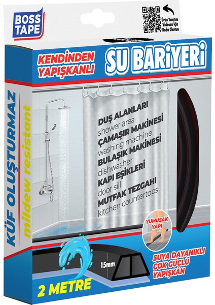 Duş, Kapı Eşiği, Mutfak Tezgahı Etrafı Su Kesici Bariyer Siyah - 2 Metre fiyatları