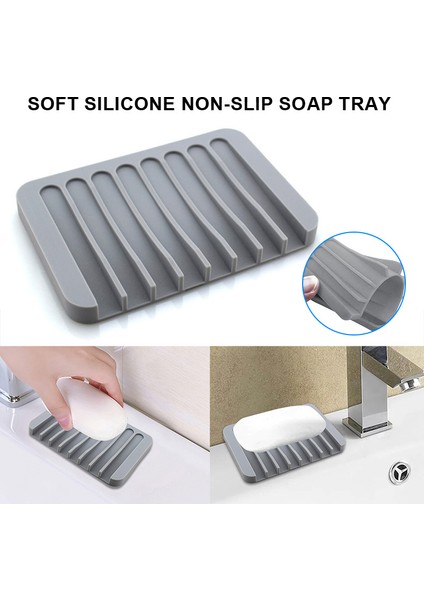Gri ve Beyaz 2 Adet Silikon Kauçuk Sabun Tasarrufu Tepsi Kılıfı Bulaşık Tutucu Standı Duş Süzgeç Yemekleri Bar Sabun Sünger Scrubber Banyo Mutfak (Yurt Dışından) modelleri