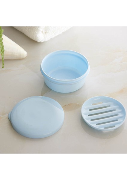 Mavi 1 Adet Sabun Kutusu Banyo Aksesuarları Taşınabilir Mühürlü Sabunluk Yuvarlak Şekil Sabunluk Seyahat Malzemeleri Plastik (Yurt Dışından)