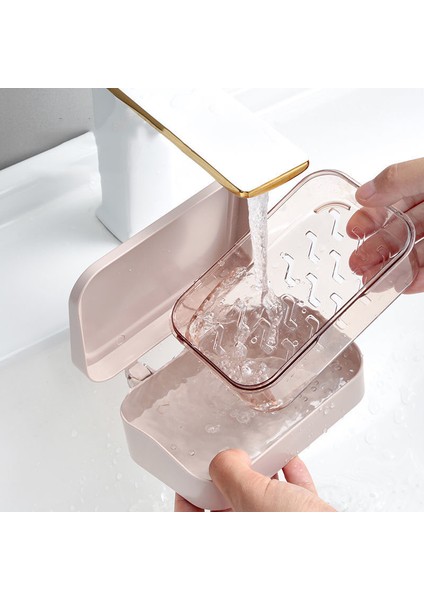Pembe Sabun Kapaklı Kutular Su Geçirmez Taşınabilir Duş Sabunu Tutucu Banyo Yaratıcı Sünger Plaka Çift Katmanlı Drenaj Sabun Saklama Kutusu (Yurt Dışından)