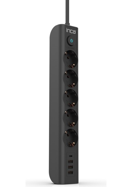 IPW-44TU 5 Port 2x Usb+ Type-C Akım Korumalı LED Tuşlu Priz 1.5m - Siyah