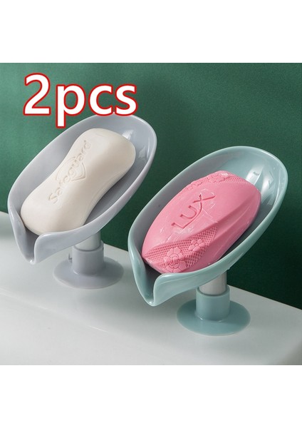 Gri ve Mavi 1-2 Adet Yaprak Şekilli Sabun Kutusu Drenaj Sabunluk Vantuz Sabunluk Plastik Sabun Tepsisi Banyo Aksesuarları Malzemeleri (Yurt Dışından)