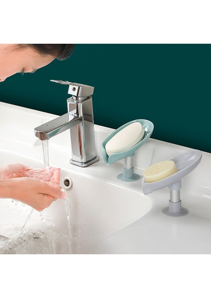 Gri ve Mavi 1-2 Adet Yaprak Şekilli Sabun Kutusu Drenaj Sabunluk Vantuz Sabunluk Plastik Sabun Tepsisi Banyo Aksesuarları Malzemeleri (Yurt Dışından)
