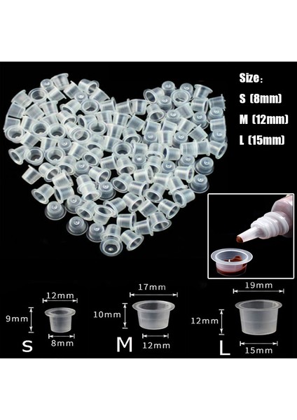 15MM 200 Adet 100 Adet S(8MM)/M(12MM)/L(15MM) Plastik Saklama Kutusu Kap Dövme Aksesuarı Kalıcı Makyaj Pigment Dövme Bardak Büyük Orta Küçük Boy (Yurt Dışından)
