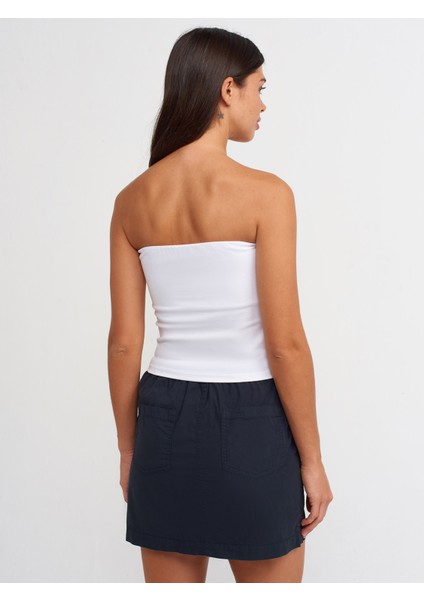 20668 Taş Baskılı Crop Top-Beyaz