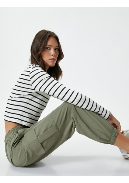 Kargo Pantolon Beli ve Paçası Lastikli Kapaklı Cepli