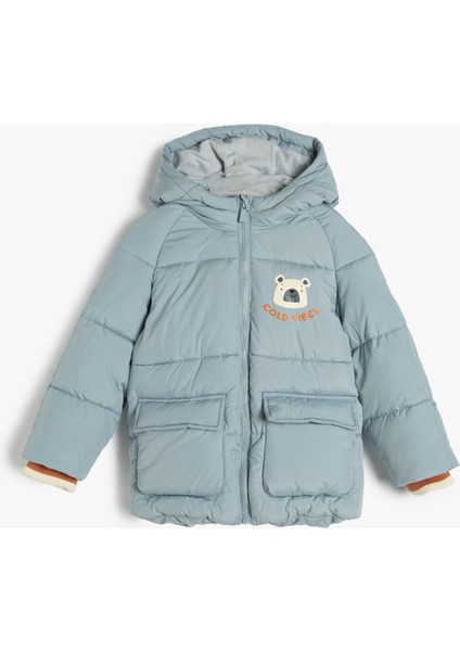 Şişme Mont Kapşonlu Fermuar Kapamalı Polar Astarlı Cepli Lastik Kollu