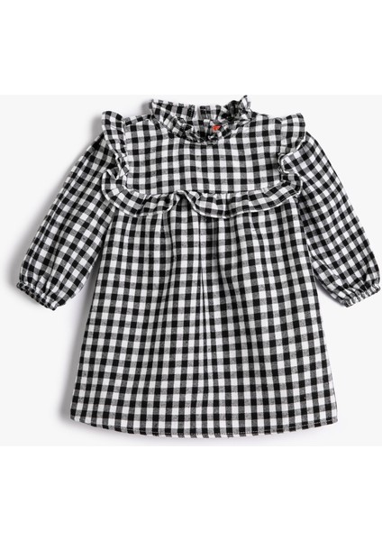 Elbise Hakim Yaka Fırfır Detaylı Lastik Manşetli