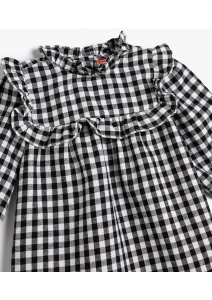 Elbise Hakim Yaka Fırfır Detaylı Lastik Manşetli modelleri