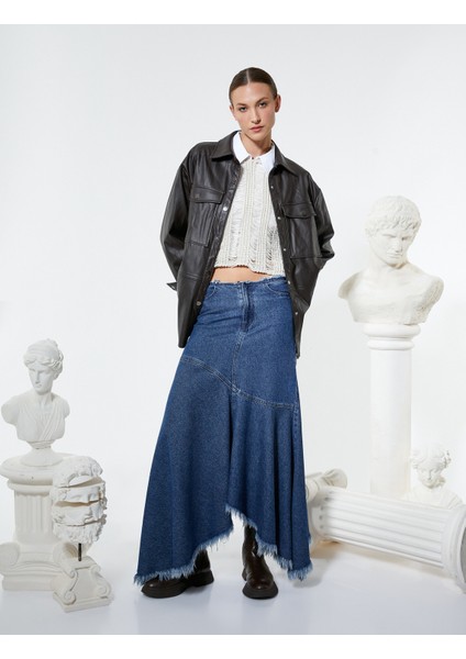 Deri Görünümlü Ceket Cep Detaylı Çıtçıt Düğmeli Gömlek Yaka