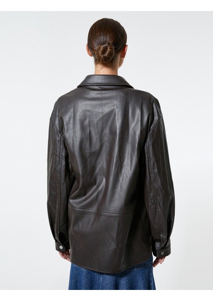 Deri Görünümlü Ceket Cep Detaylı Çıtçıt Düğmeli Gömlek Yaka fırsatları