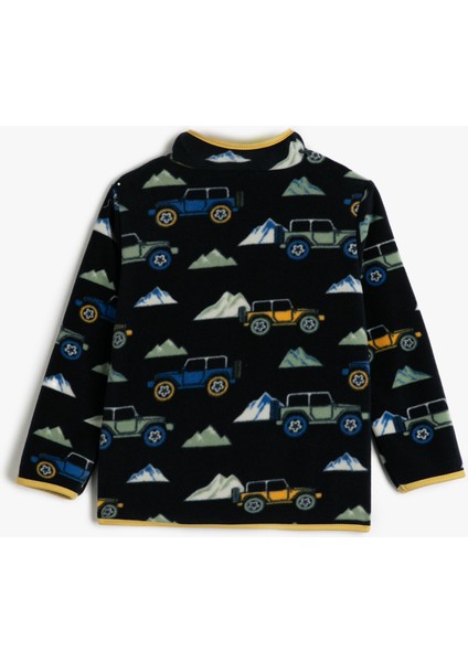 Sweatshirt Dik Yaka Yarım Fermuarlı Uzun Kollu Baskı Detaylı Şardonlu fiyatları