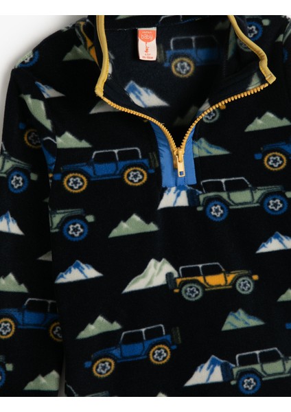 Sweatshirt Dik Yaka Yarım Fermuarlı Uzun Kollu Baskı Detaylı Şardonlu modelleri