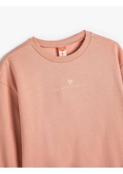 Sweatshirt Uzun Kollu Bisiklet Yaka Baskı Detaylı Şardonlu Pamuklu