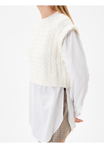 Triko Süveter Detaylı Tunik Çift Kumaş Uzun Kollu Yuvarlak Yaka indirimleri