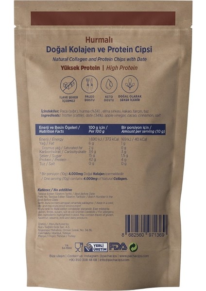 Doğal Kolajen Ve Protein Cipsi Aylık Hurmalı Kutu 30 X 10 Gr