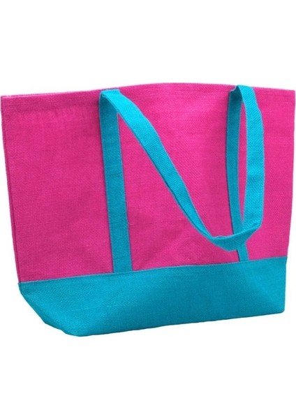 Doğal Pembe Renk Jüt Çanta (Hasır Çanta, Plaj Çantası, Alışveriş Çantası)