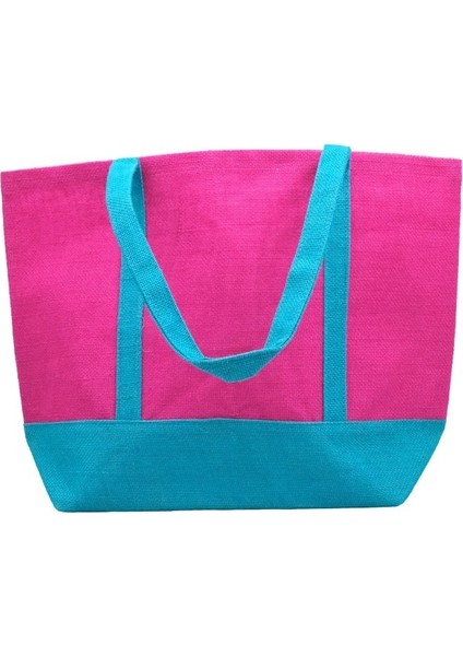 Doğal Pembe Renk Jüt Çanta (Hasır Çanta, Plaj Çantası, Alışveriş Çantası) fiyatları