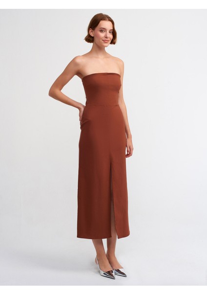 90758 Straplez Elbise-Kahve modelleri