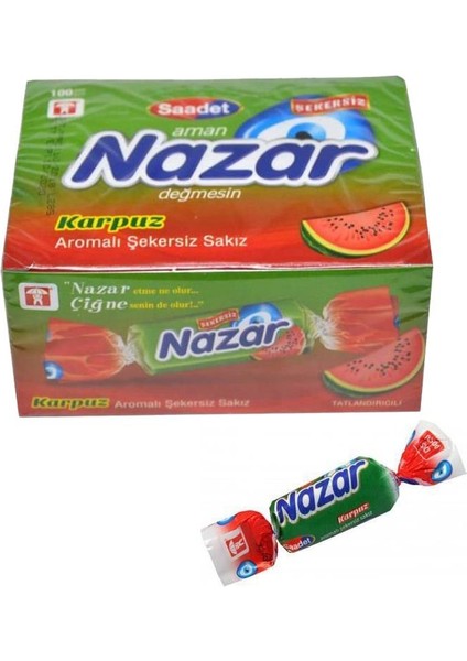 Nazar Karpuz Aromalı Şekersiz Tekli Sakız 100 Adet