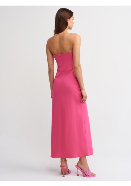 90758 Yırtmaçlı Straplez Elbise-Pembe fiyatları