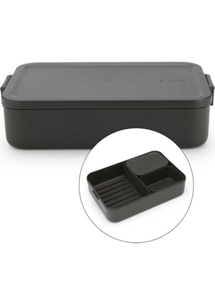 Make Take Dark Grey Plastik Büyük Boy Bölmeli Yemek Taşıma Kabı 2l