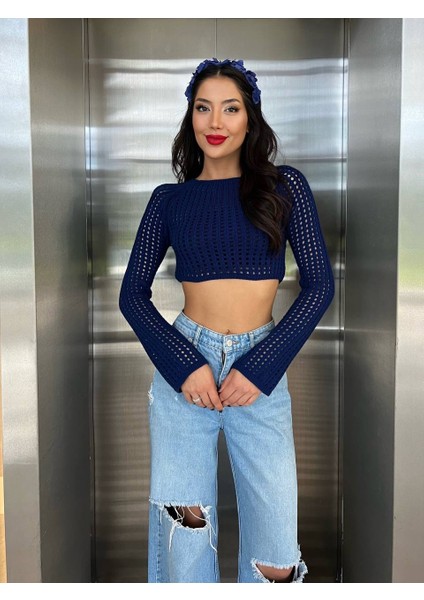 Kadın Ajurlu Örme Crop Kesim Kazak fiyatları