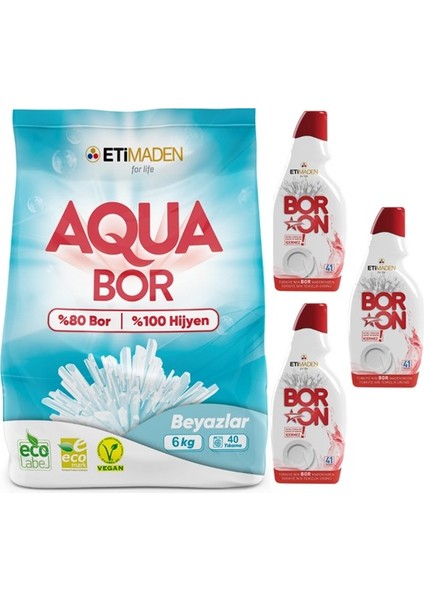 Aquabor Toz Çamaşır Deterjanı 6 kg Beyazlar + Jel Bulaşık X3