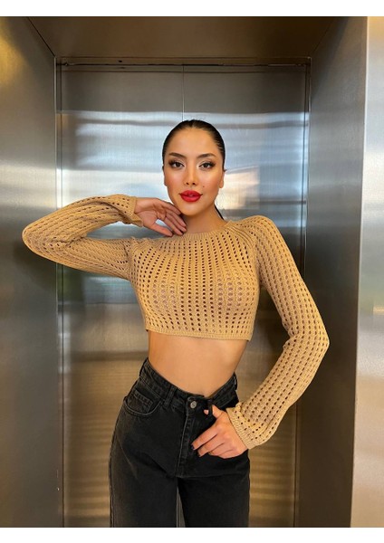Kadın Ajurlu Örme Crop Kesim Kazak fiyatları