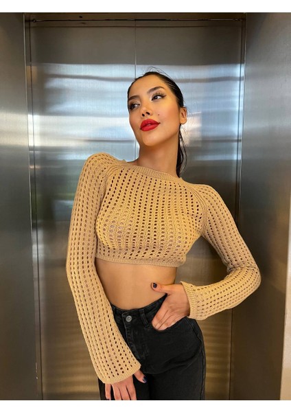 Kadın Ajurlu Örme Crop Kesim Kazak modelleri