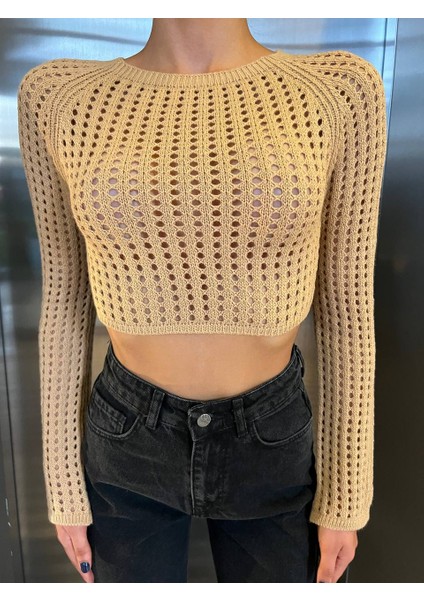Kadın Ajurlu Örme Crop Kesim Kazak indirimleri