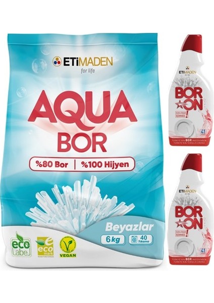 Aquabor Toz Çamaşır Deterjanı 6 kg Beyazlar + Jel Bulaşık X2