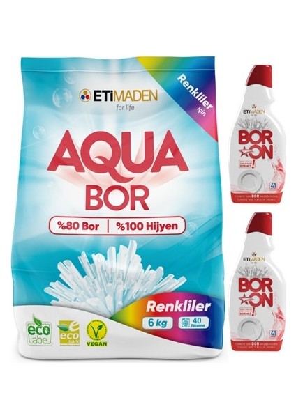 Aquabor Toz Çamaşır Deterjanı 6 kg Renkliler + Jel Bulaşık X2