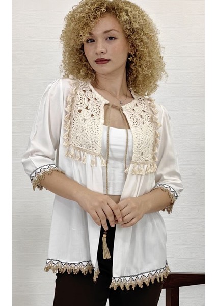 Yagmur Beren Örgü Detay Yakadan Bağlamalı Mıx Koton Bluz