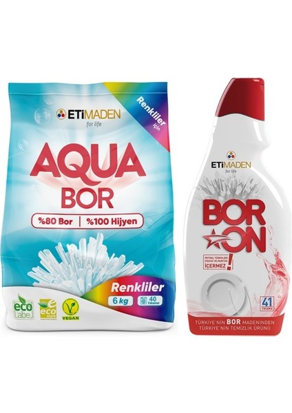 Aquabor Toz Çamaşır Deterjanı 6 kg Renkliler + Jel Bulaşık