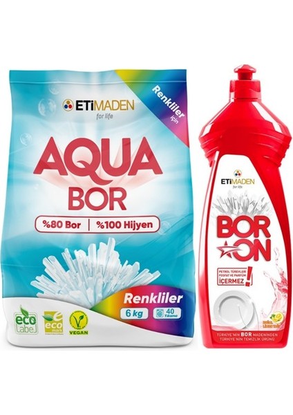 Aquabor Toz Çamaşır Deterjanı 6 kg Renkliler + Boron Elde Bulaşık