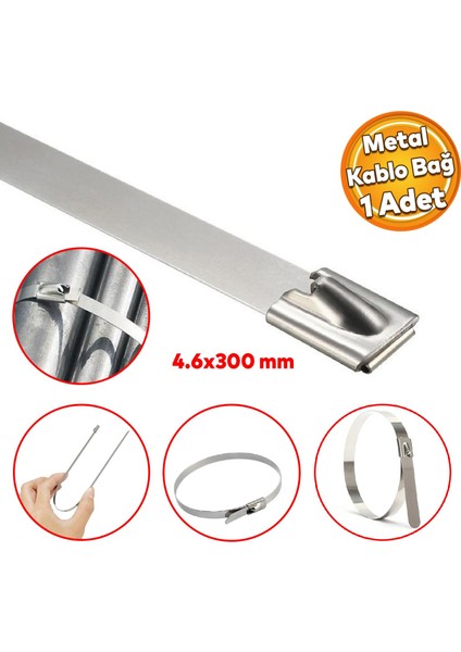 Cırt Kelepçe Metal Paslanmaz Çelik Kablo Zip Bağı Çok Amaçlı Bağlama 4.6X300 1 Adet