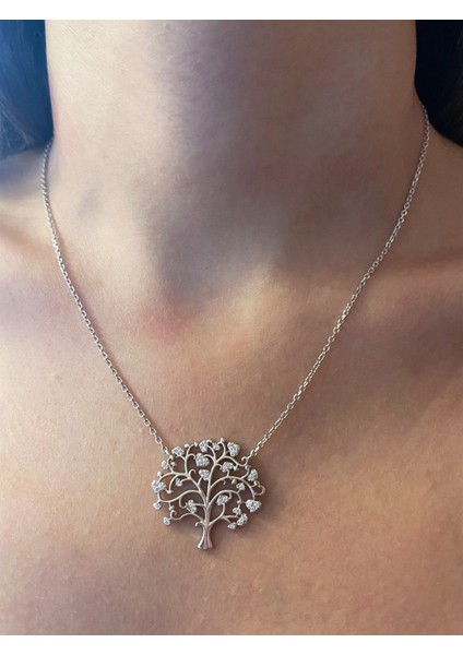 Kadın Taşlı Ağaç Model Gümüş Kolye fiyatları