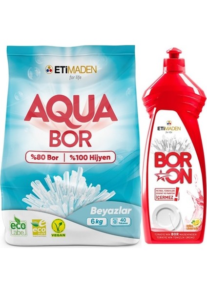 Aquabor Toz Çamaşır Deterjanı 6 kg Beyazlar + Boron Elde Bulaşık