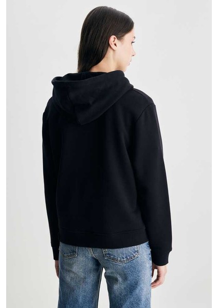 Deborah Siyah Kapüşonlu Nakışlı Standard Kadın Sweatshirt indirimleri