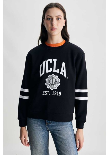 Roısın Siyah Bisiklet Yaka Baskılı Loose Fit Kadın Sweatshirt