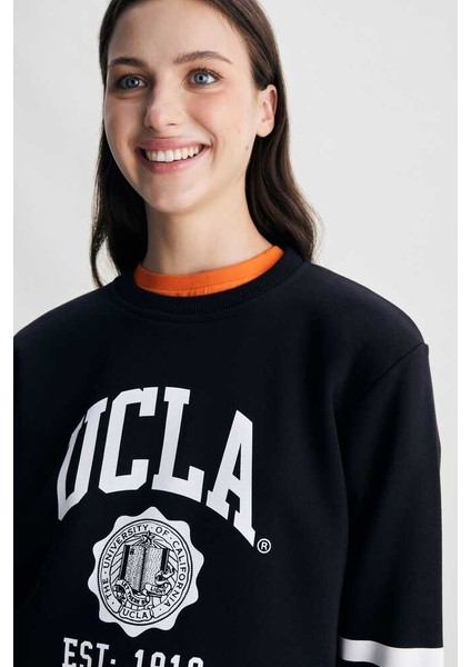 Roısın Siyah Bisiklet Yaka Baskılı Loose Fit Kadın Sweatshirt fiyatları