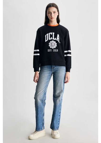 Roısın Siyah Bisiklet Yaka Baskılı Loose Fit Kadın Sweatshirt modelleri