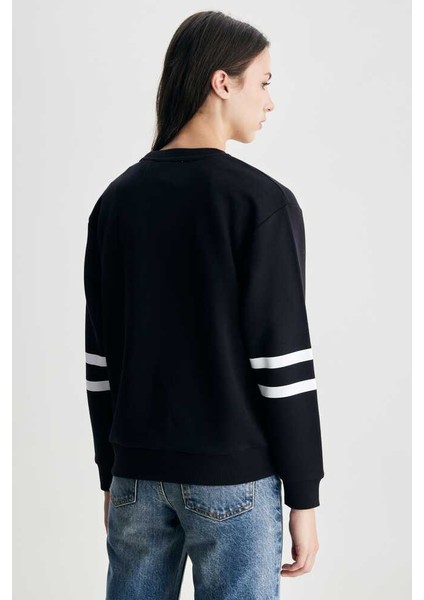 Roısın Siyah Bisiklet Yaka Baskılı Loose Fit Kadın Sweatshirt fırsatları