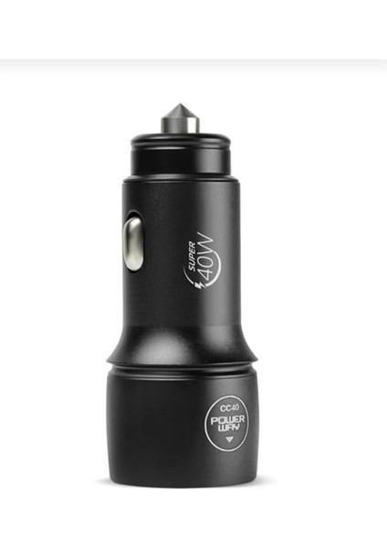 Powerway CC40 40W Hızlı Şarj - USB ve Pd Çıkışlı Araç Şarj Aleti Çakmaklık Qc 4.0