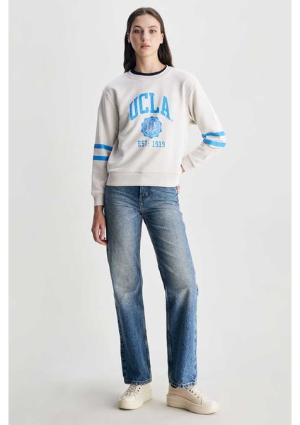 Roısın Bej Bisiklet Yaka Baskılı Loose Fit Kadın Sweatshirt modelleri