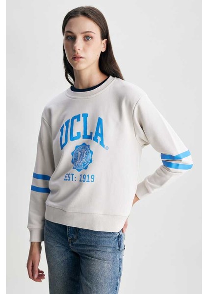 Roısın Bej Bisiklet Yaka Baskılı Loose Fit Kadın Sweatshirt indirimleri